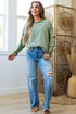 Ribbed Thermal Stripe Drop Shoulder Exposed Seam Patchwork Long Sleeve Top